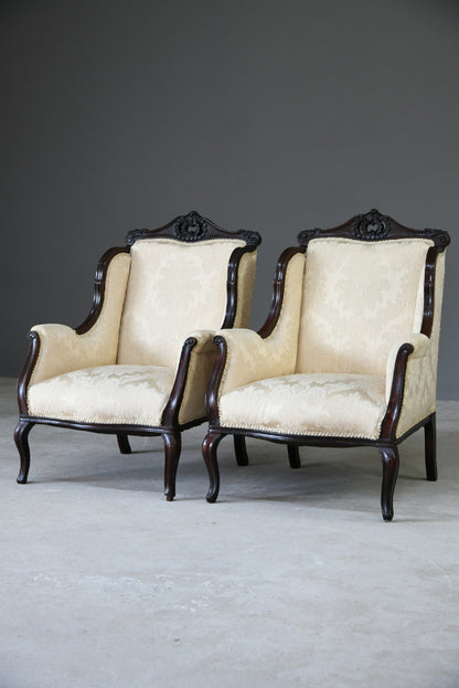 Pair Edwardian Upholstered Armchairs