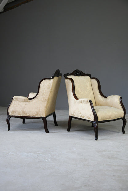 Pair Edwardian Upholstered Armchairs