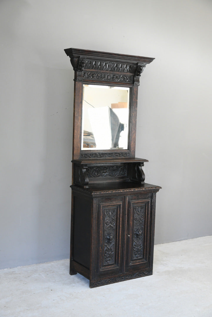 Antique Carved Oak Mirror Back Dresser