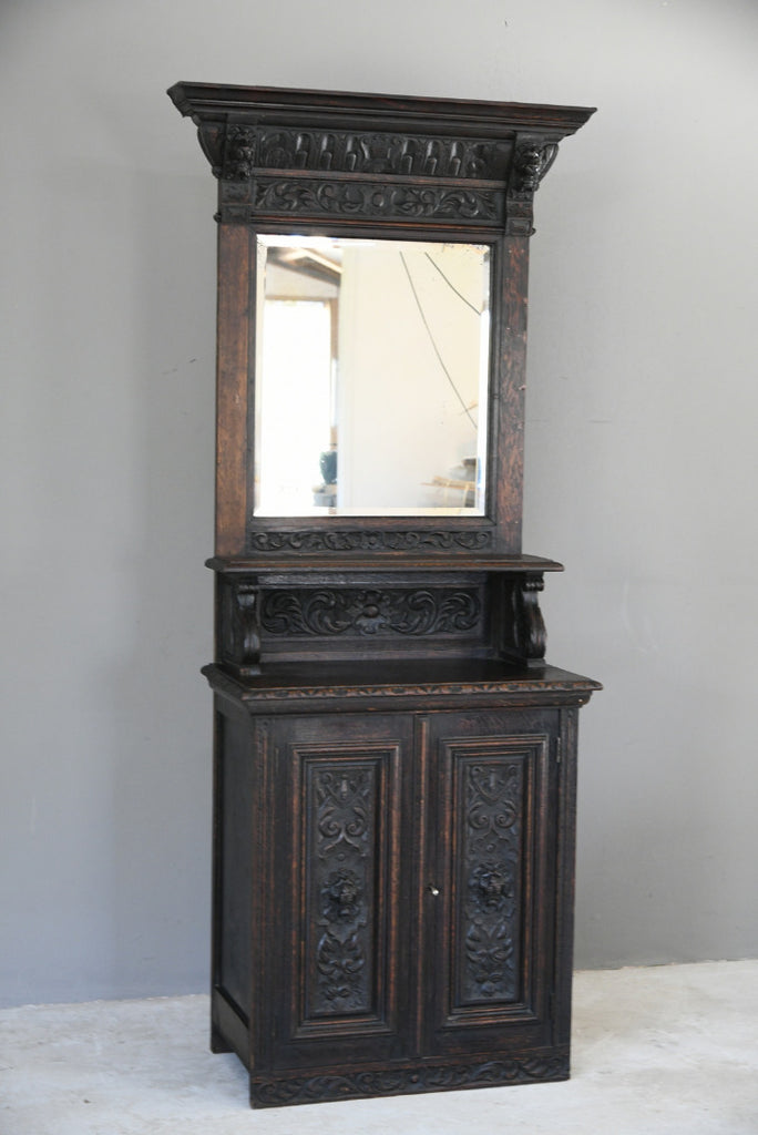 Antique Carved Oak Mirror Back Dresser
