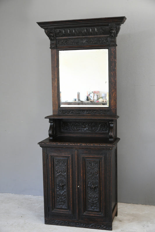 Antique Carved Oak Mirror Back Dresser