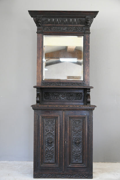 Antique Carved Oak Mirror Back Dresser