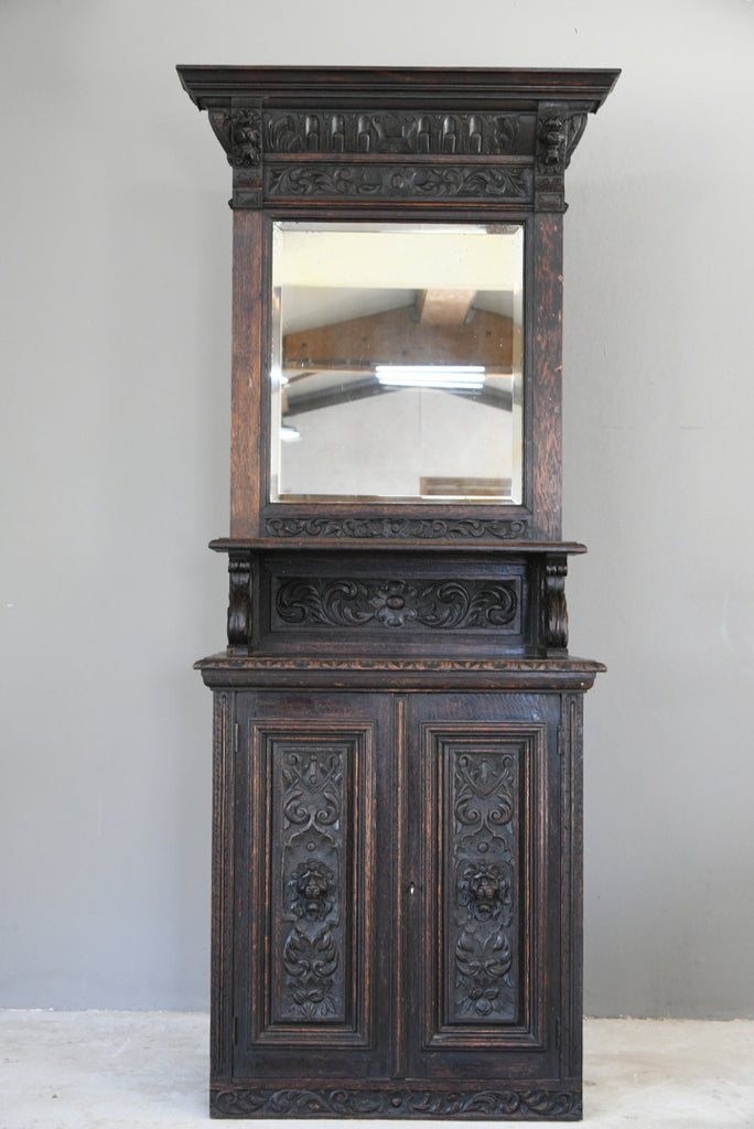 Antique Carved Oak Mirror Back Dresser