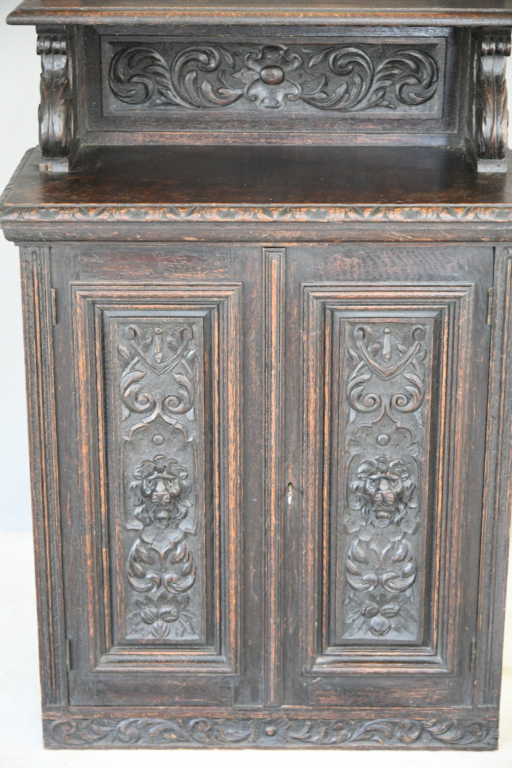 Antique Carved Oak Mirror Back Dresser