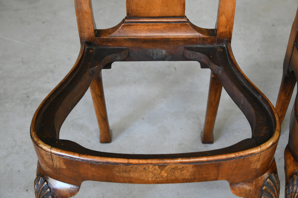 4 Antique Queen Anne Style Walnut & Oyster Veneer Dining Chairs