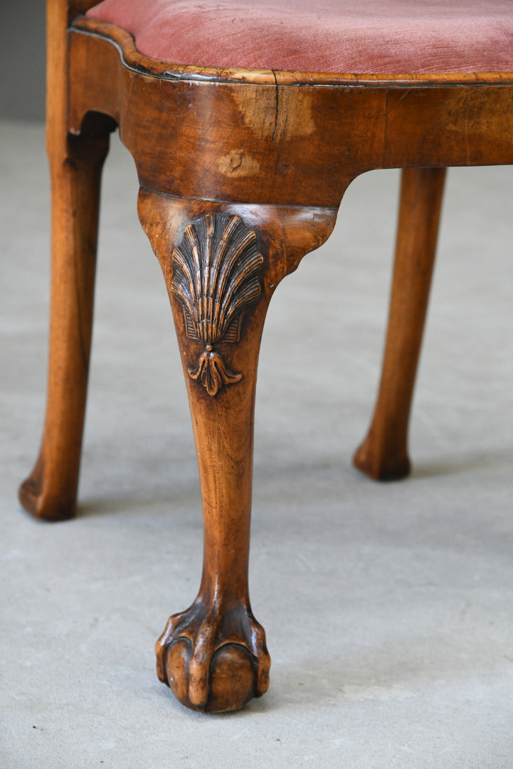 4 Antique Queen Anne Style Walnut & Oyster Veneer Dining Chairs