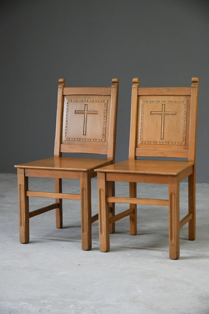 Pair Oak Chapel Chairs