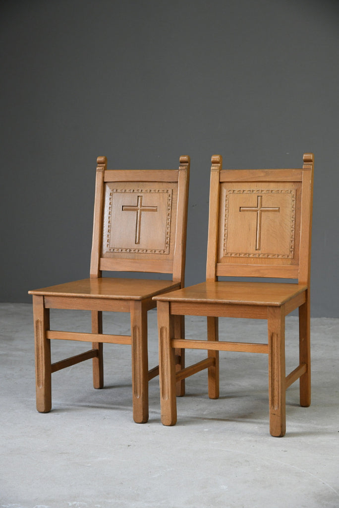 Pair Oak Chapel Chairs