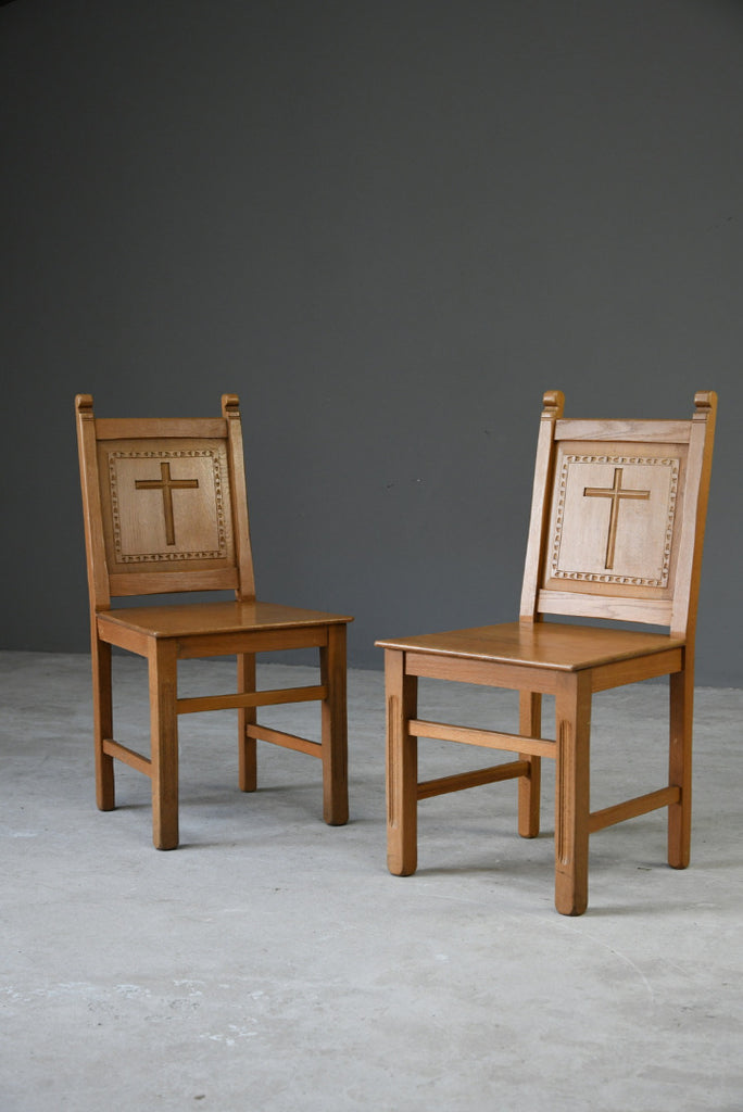 Pair Oak Chapel Chairs
