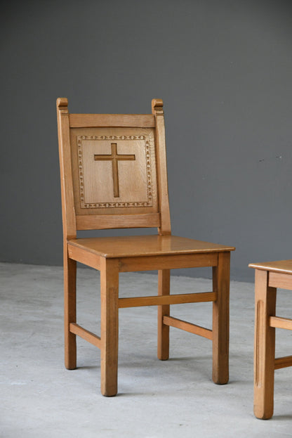 Pair Oak Chapel Chairs