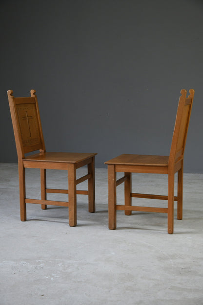 Pair Oak Chapel Chairs