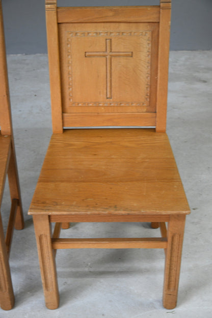 Pair Oak Chapel Chairs