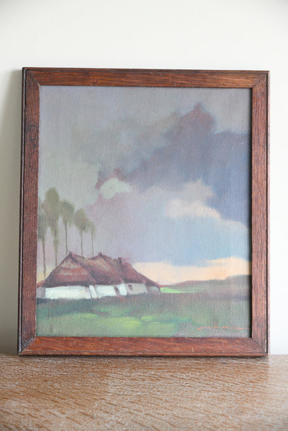 Thatch Cottage Landscape Framed Oil Painting