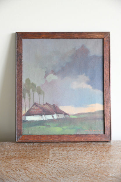 Thatch Cottage Landscape Framed Oil Painting