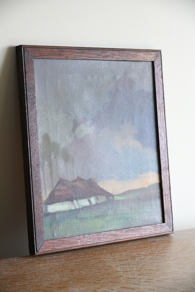 Thatch Cottage Landscape Framed Oil Painting