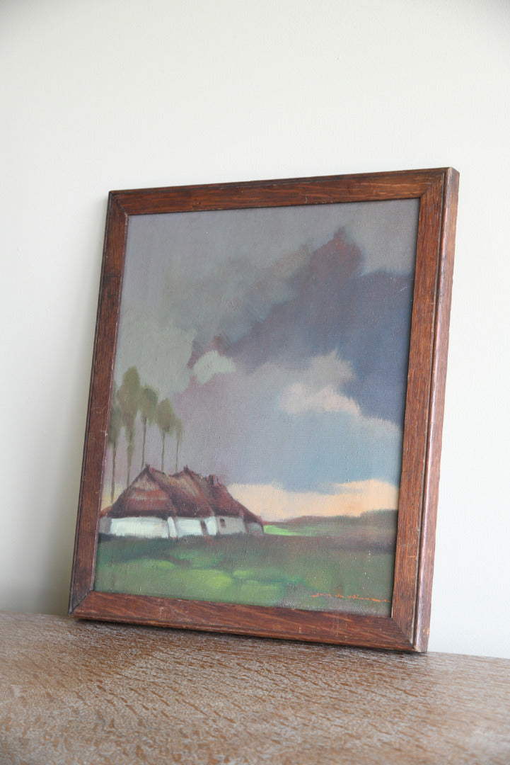 Thatch Cottage Landscape Framed Oil Painting