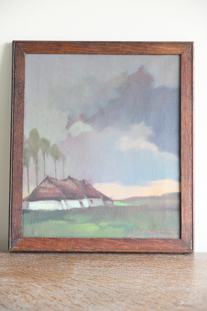 Thatch Cottage Landscape Framed Oil Painting