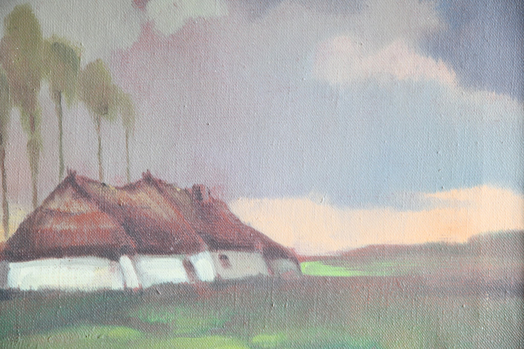 Thatch Cottage Landscape Framed Oil Painting