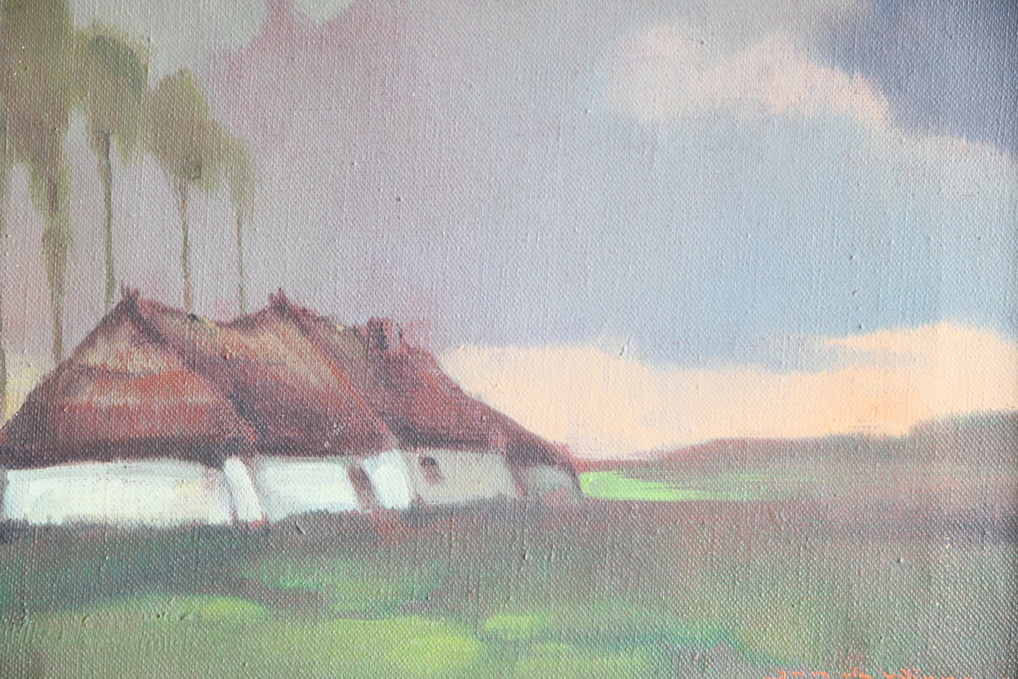 Thatch Cottage Landscape Framed Oil Painting