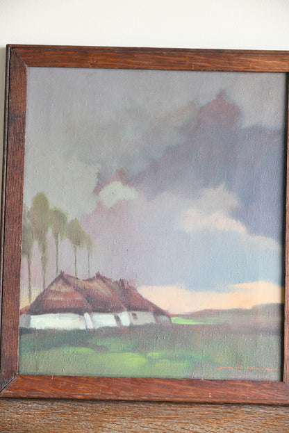 Thatch Cottage Landscape Framed Oil Painting