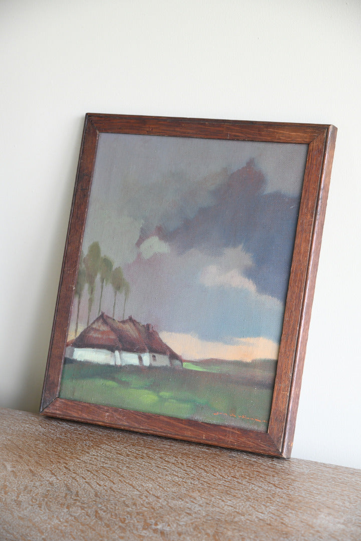 Thatch Cottage Landscape Framed Oil Painting