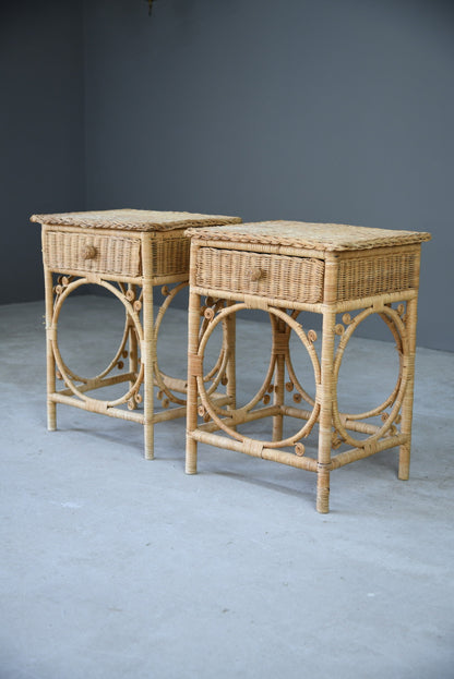 Pair Vintage Wicker Bedside Cabinets