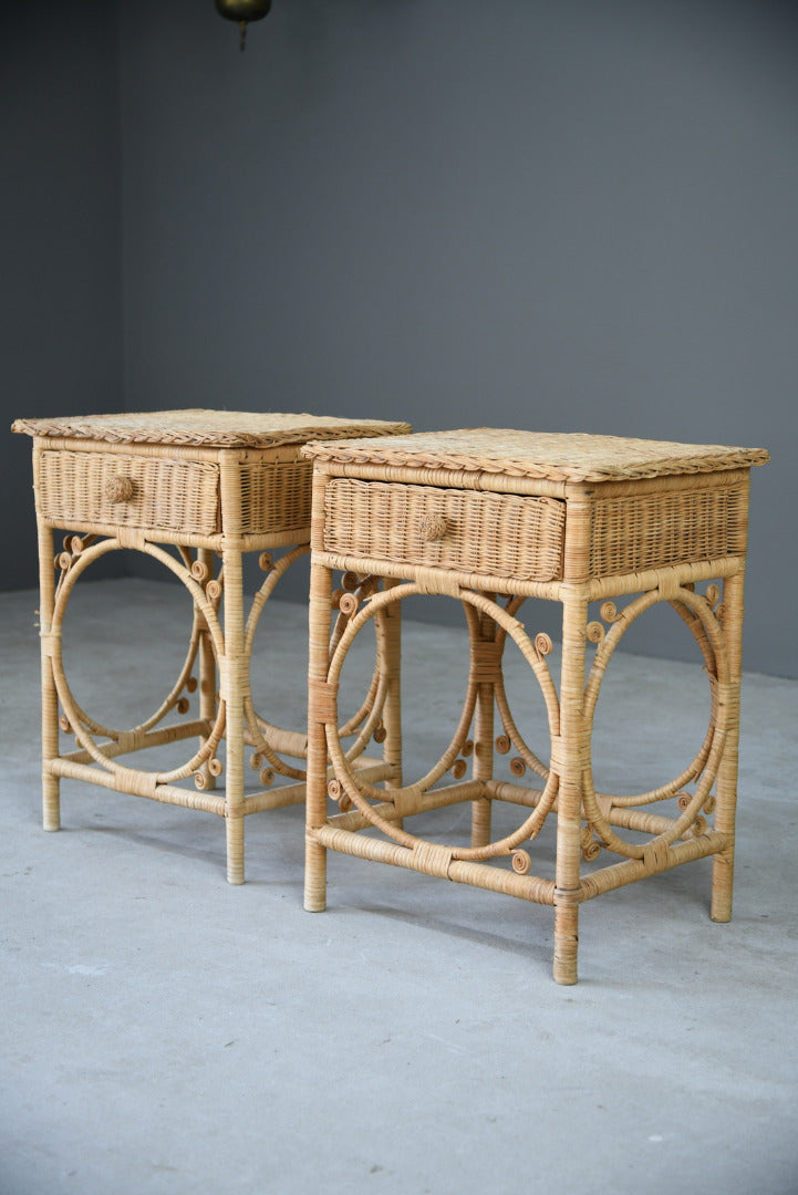 Pair Vintage Wicker Bedside Cabinets