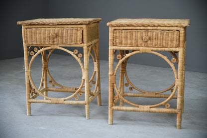 Pair Vintage Wicker Bedside Cabinets