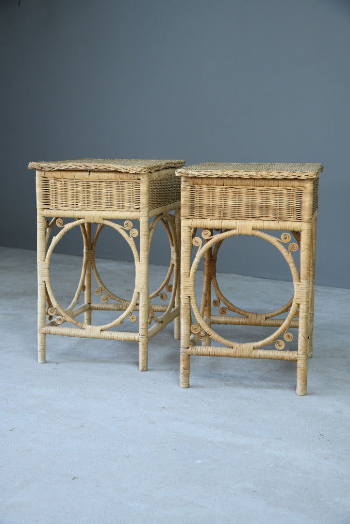 Pair Vintage Wicker Bedside Cabinets