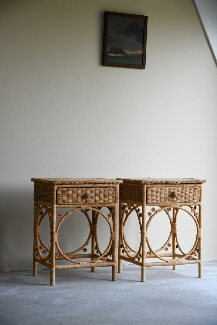 Pair Vintage Wicker Bedside Cabinets