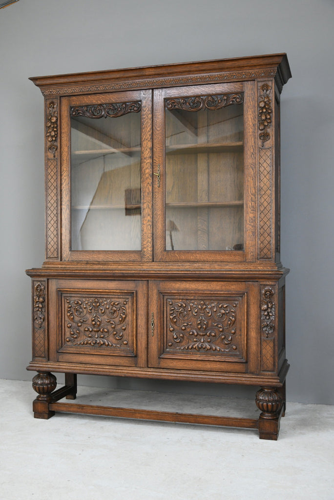 Large Carved French Oak Glazed Bookcase