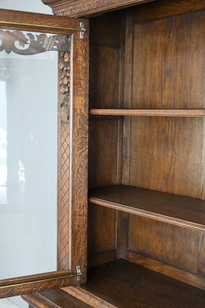 Large Carved French Oak Glazed Bookcase