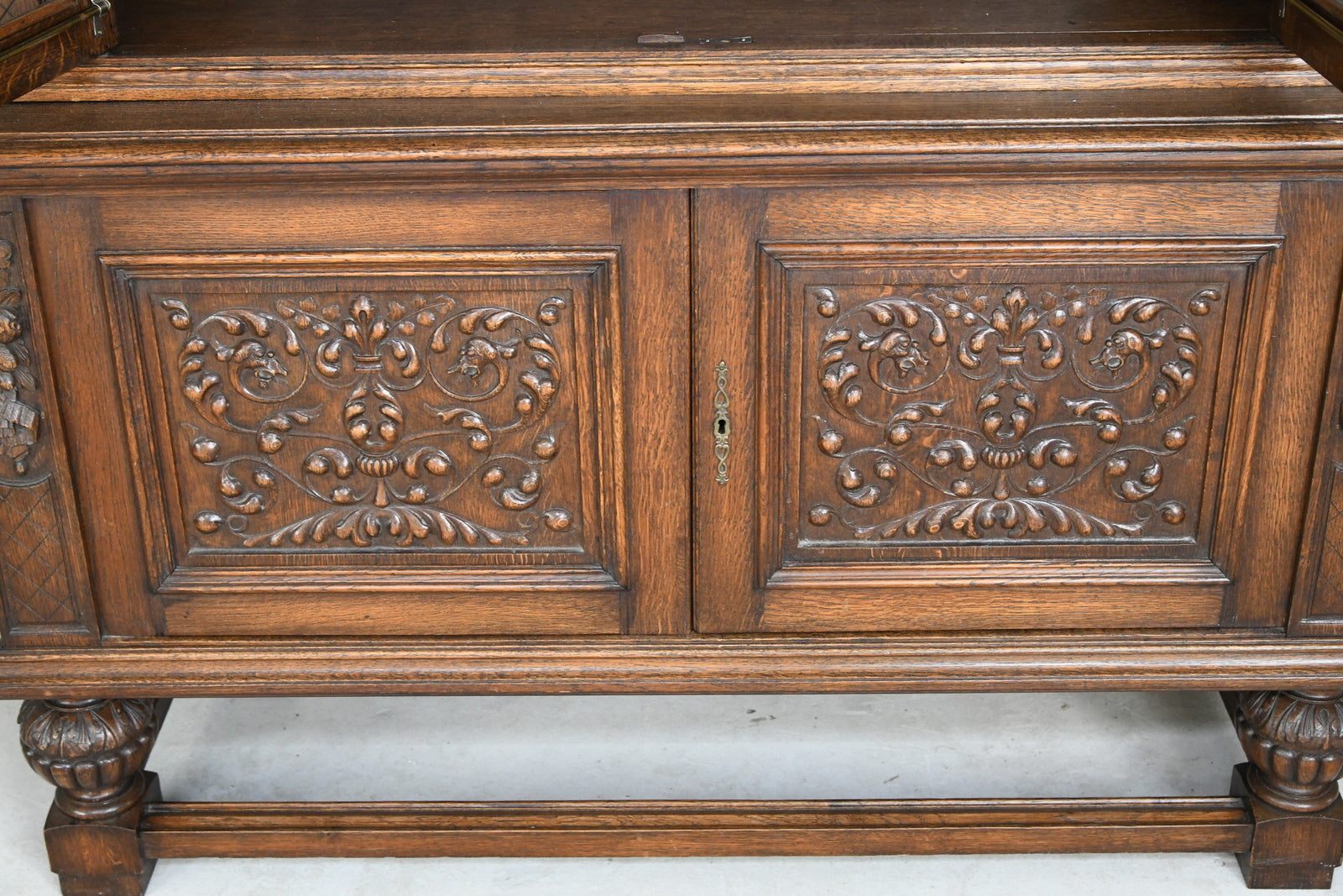 Large Carved French Oak Glazed Bookcase