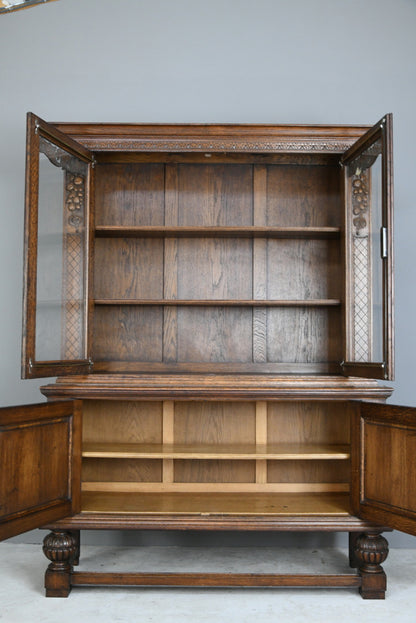 Large Carved French Oak Glazed Bookcase