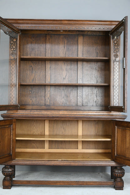 Large Carved French Oak Glazed Bookcase