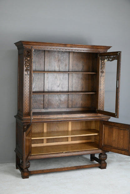 Large Carved French Oak Glazed Bookcase