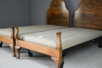 Pair Antique 1930s Heals Walnut 3ft Single Beds