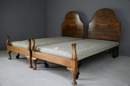 Pair Antique 1930s Heals Walnut 3ft Single Beds