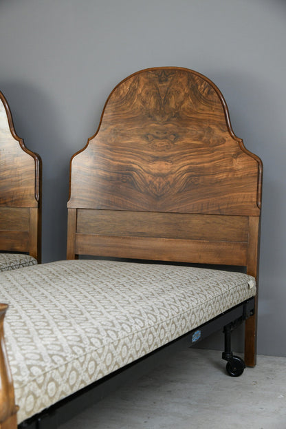 Pair Antique 1930s Heals Walnut 3ft Single Beds