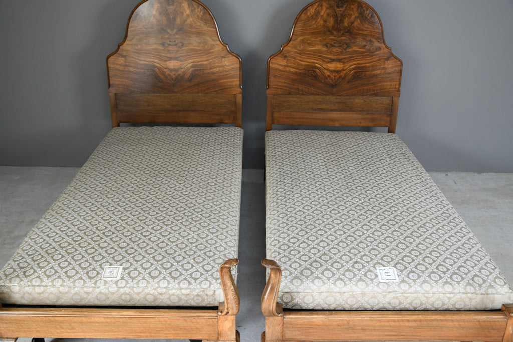 Pair Antique 1930s Heals Walnut 3ft Single Beds