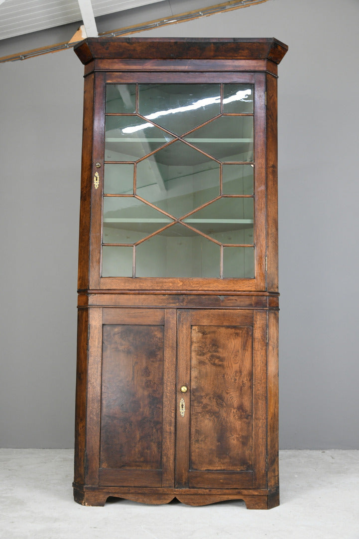 Antique Astragal Glazed Oak Corner Cabinet