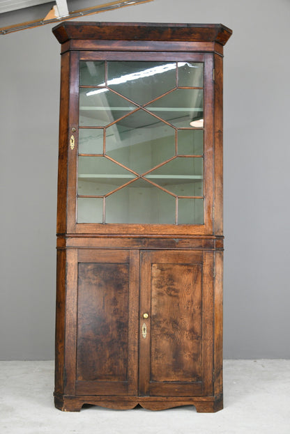 Antique Astragal Glazed Oak Corner Cabinet