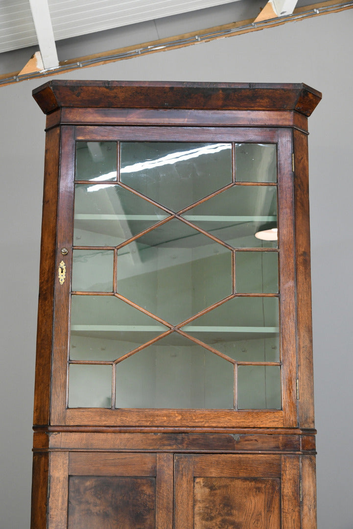 Antique Astragal Glazed Oak Corner Cabinet