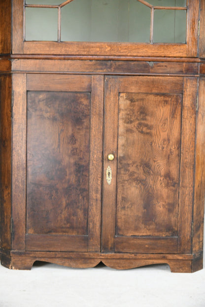 Antique Astragal Glazed Oak Corner Cabinet