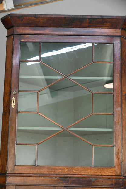 Antique Astragal Glazed Oak Corner Cabinet