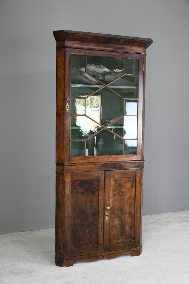 Antique Astragal Glazed Oak Corner Cabinet