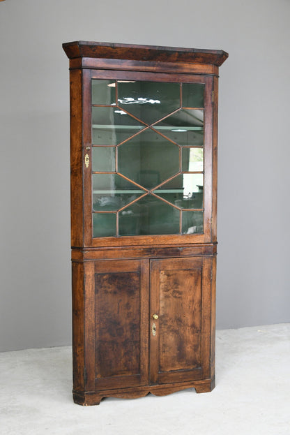 Antique Astragal Glazed Oak Corner Cabinet