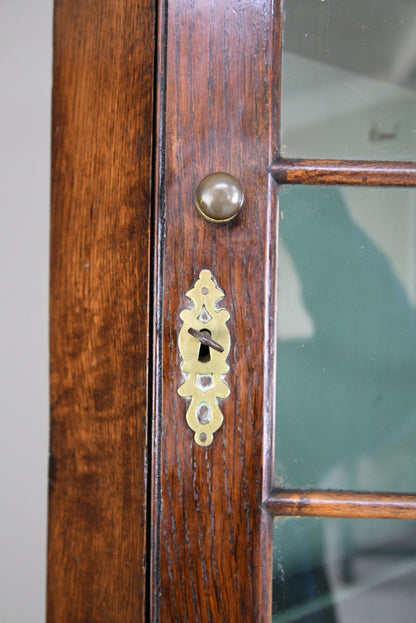 Antique Astragal Glazed Oak Corner Cabinet