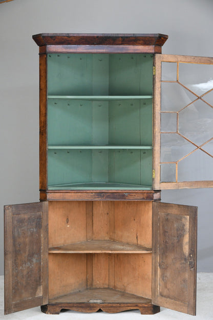 Antique Astragal Glazed Oak Corner Cabinet