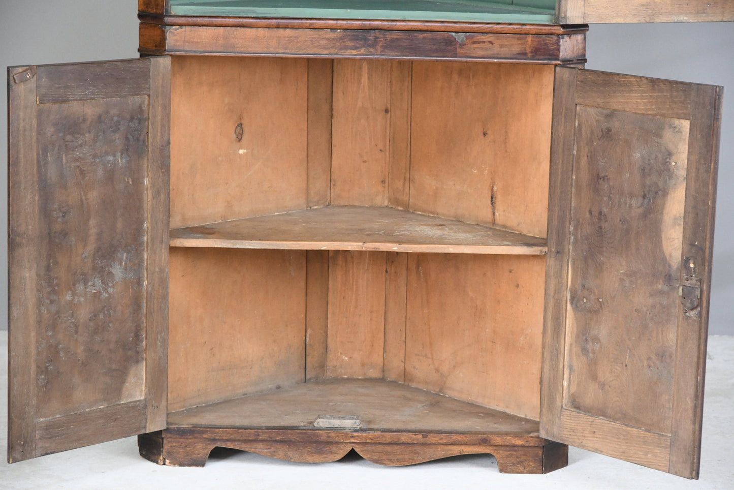 Antique Astragal Glazed Oak Corner Cabinet